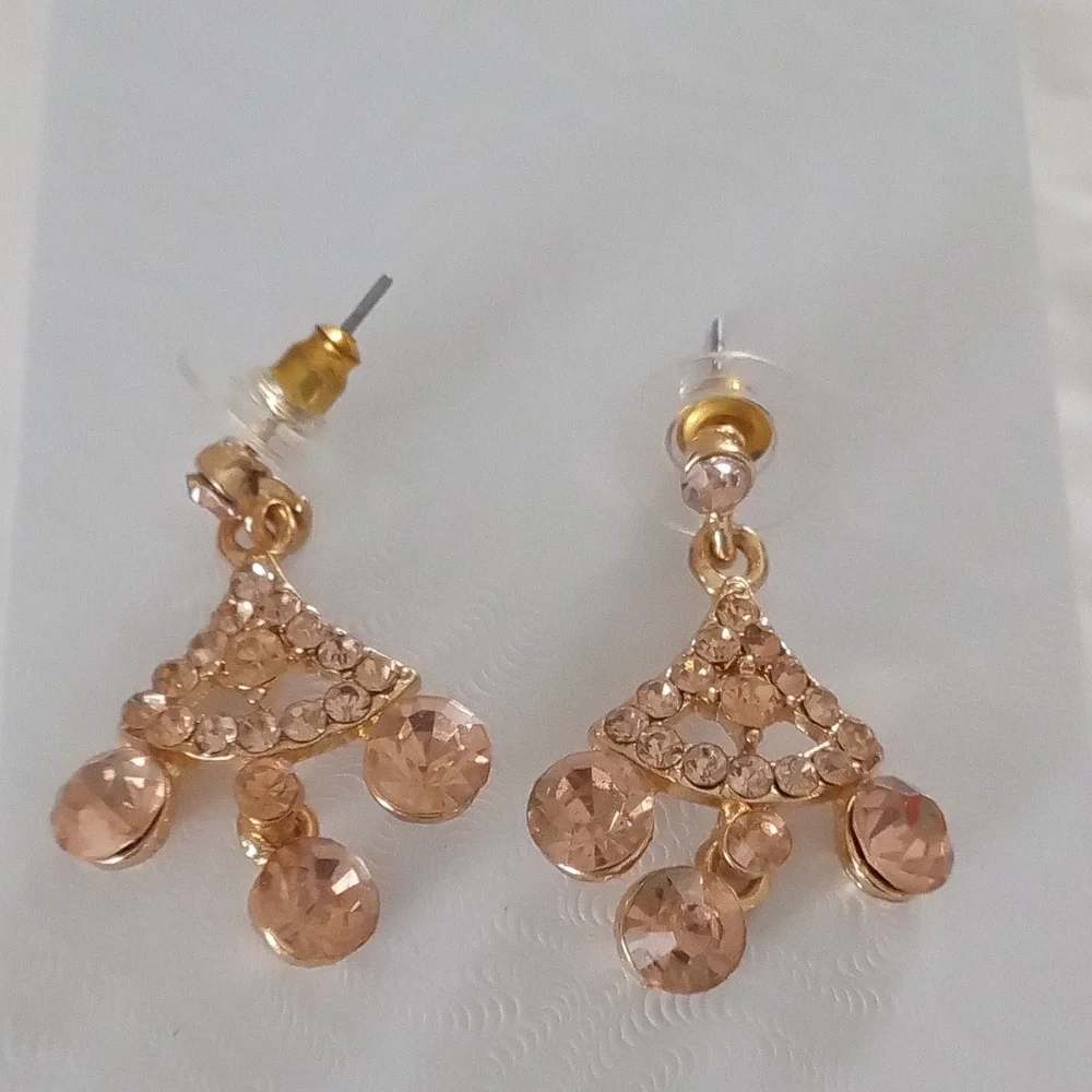 Gold and Pink Chandelier Earrings with Vintage Charm